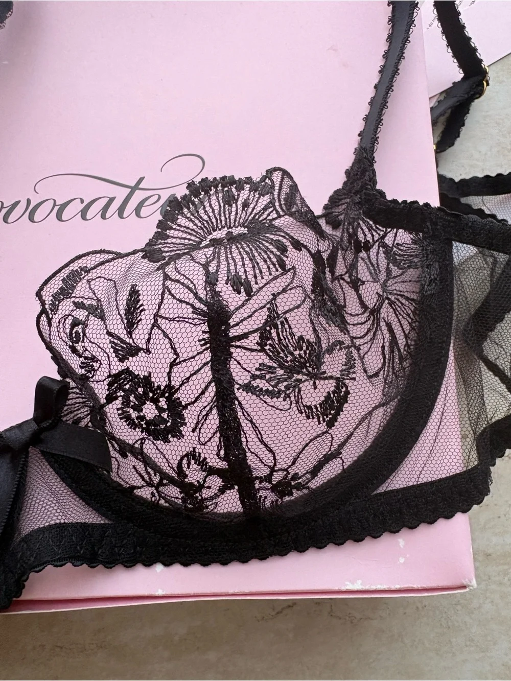 Agent Provocateur Black Sheer Floral Lace Bra & Brief Set 32C